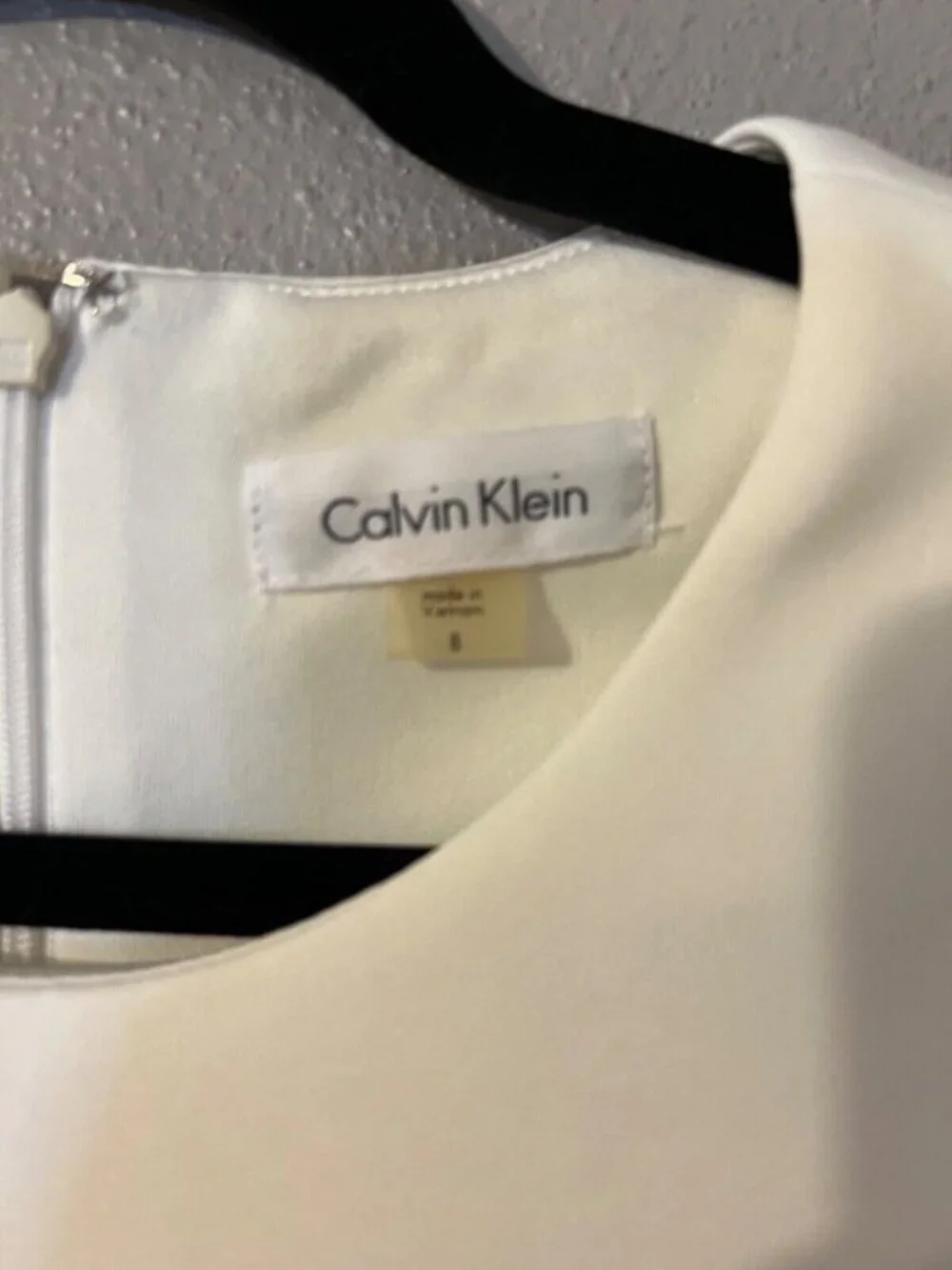 Calvin Klein Dress 8 Black Tan Plum Ivory Stretch Scuba Career Church